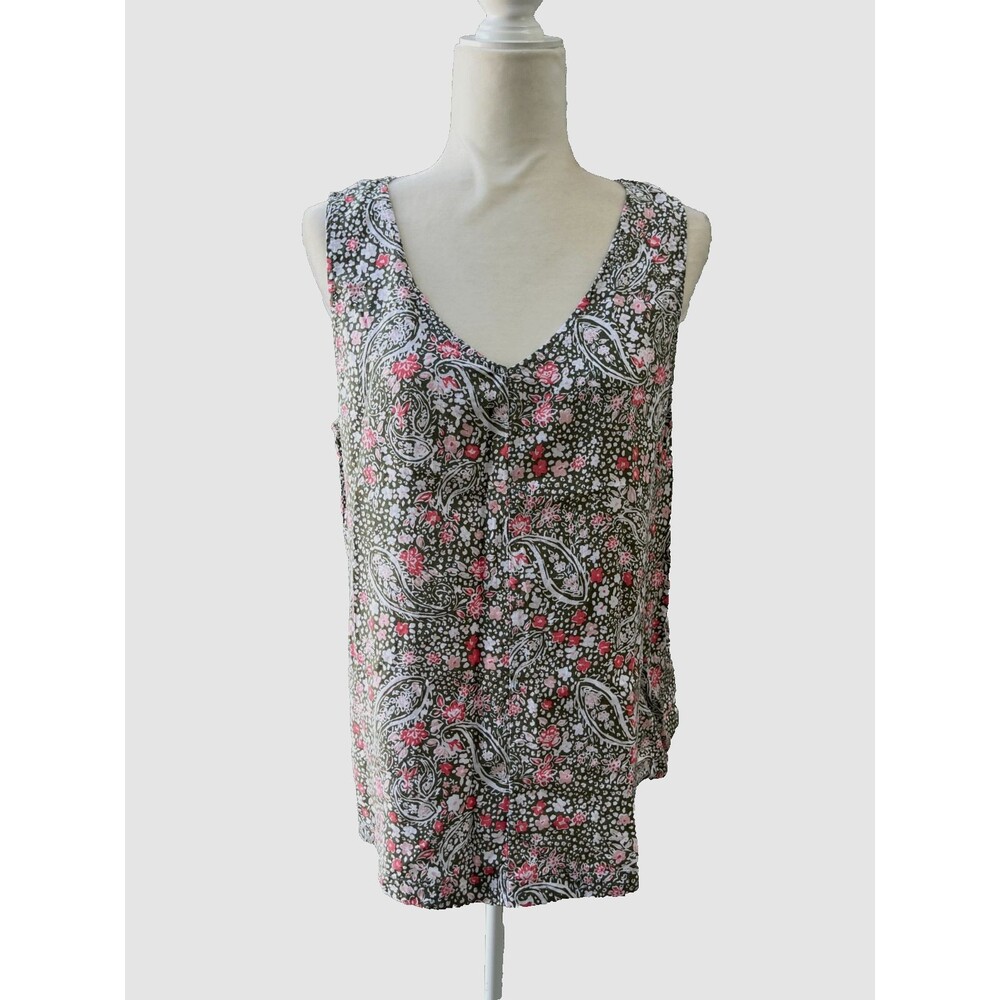 Time & Tru Womens Top Sleeveless Paisley A line Bohemian Floral L 12-14